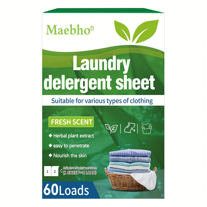 Laundry Detergent Sheets 60 Loads Fresh Scent Hypoallergenic Liquidless Stain and Odor Remover for Sensitive Skin Works in Hot and Cold Water Space-Saving Travel Size Eco-Friendly Laundry Strips