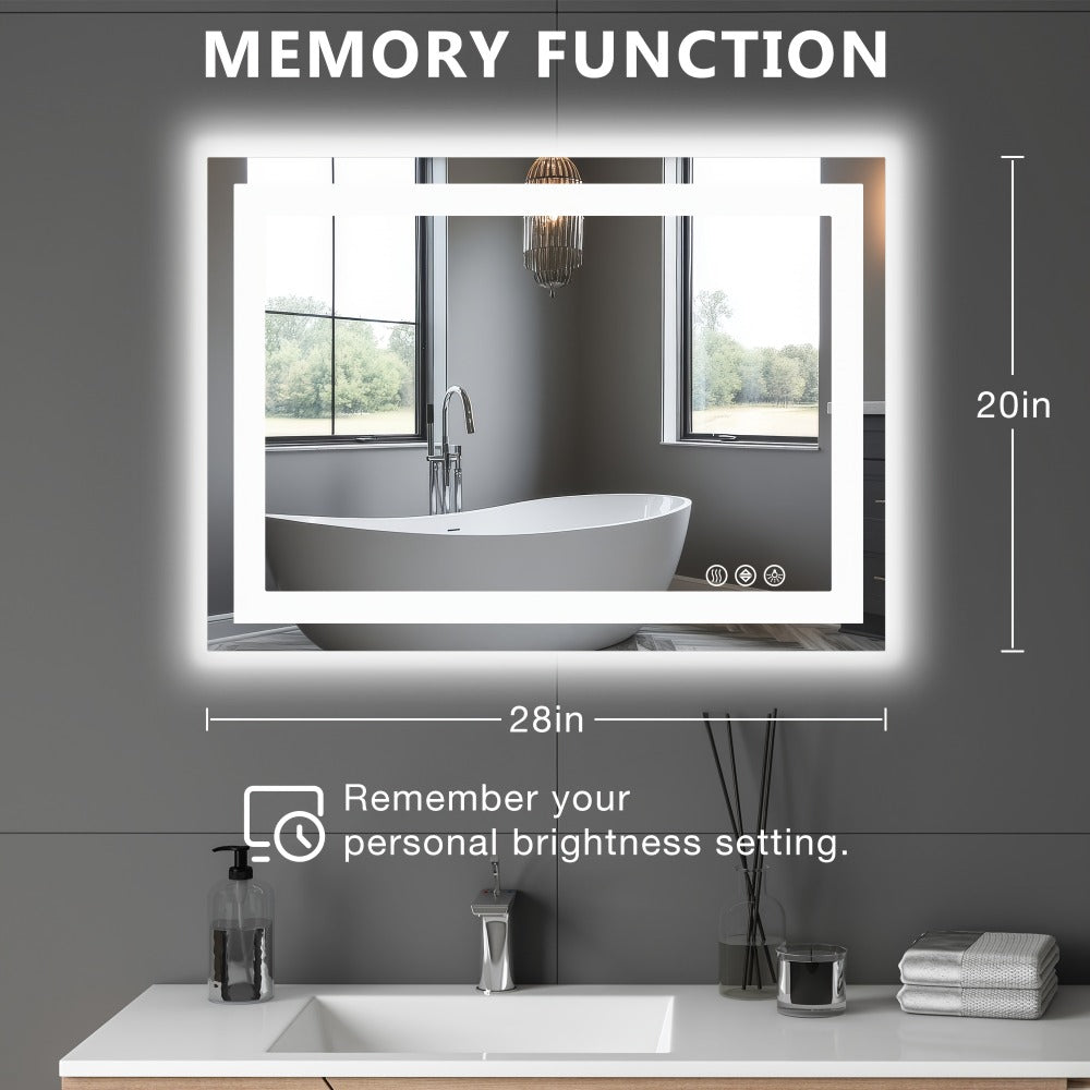 LED Bathroom Mirror with Anti-Fog ¨C Dimmable Vanity Mirror, 3 Color Lighting Modes, Dual Light Source, Wall Mounted Horizontal or Vertical, Tempered Glass, Multiple Sizes