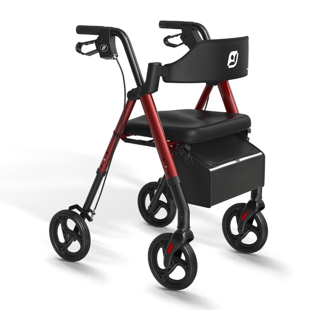 Rollator Walker for Seniors Foldable with 8-Inch Big Wheels, Durable Aluminum All-Terrain Rolling Walker with Ergonomic Backrest & Dual Adjustable Height, Upright Walker Option Available for Elderly
