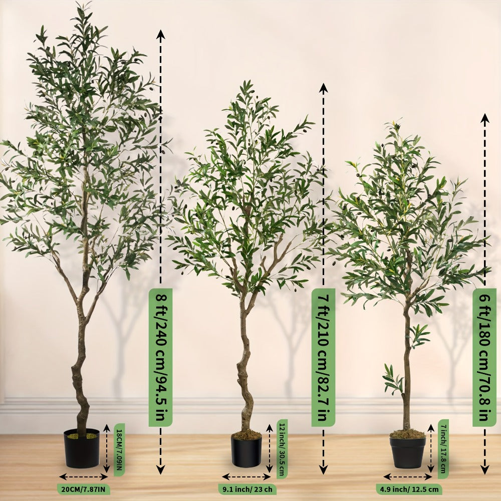 Artificial Olive Tree Indoor 5FT 6FT 7FT 8FT Potted Faux Olive Tree with Lifelike Trunk Branches Silk Leaves Fruits ¨C Large Fake Plant for Living Room Office Home Decor