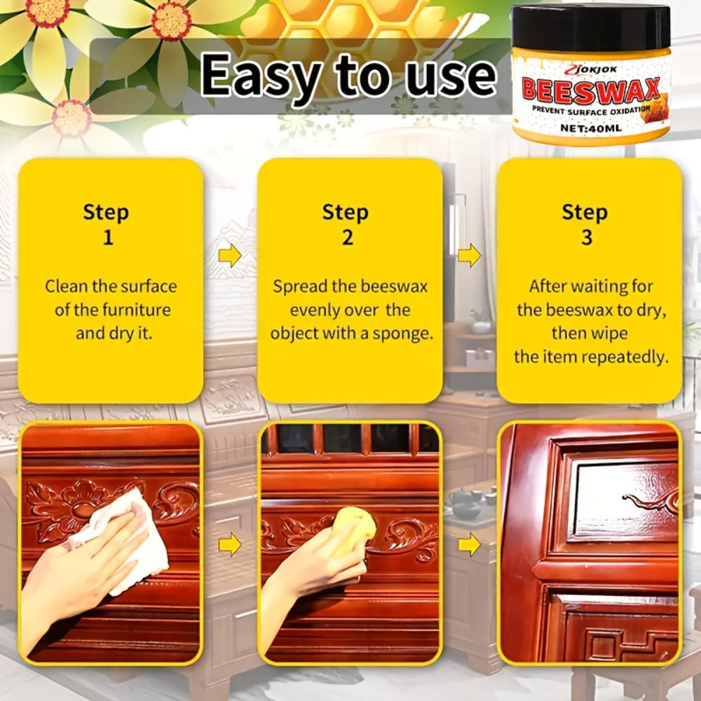 Beeswax Wood Polish ¨C Liquid Furniture Wax for Floors, Desks & Cabinets, Non-Toxic Long-Lasting Gloss, Multi-Surface Wood Restorer with Sponge