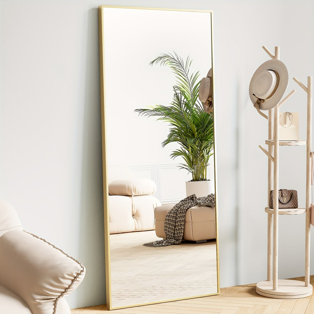 Full Length Mirror Floor Standing, Arched & Rect Body Mirror with Stand, Hanging or Leaning Wall Mirror, Aluminum Alloy Thin Frame for Bedroom Hotel Bathroom
