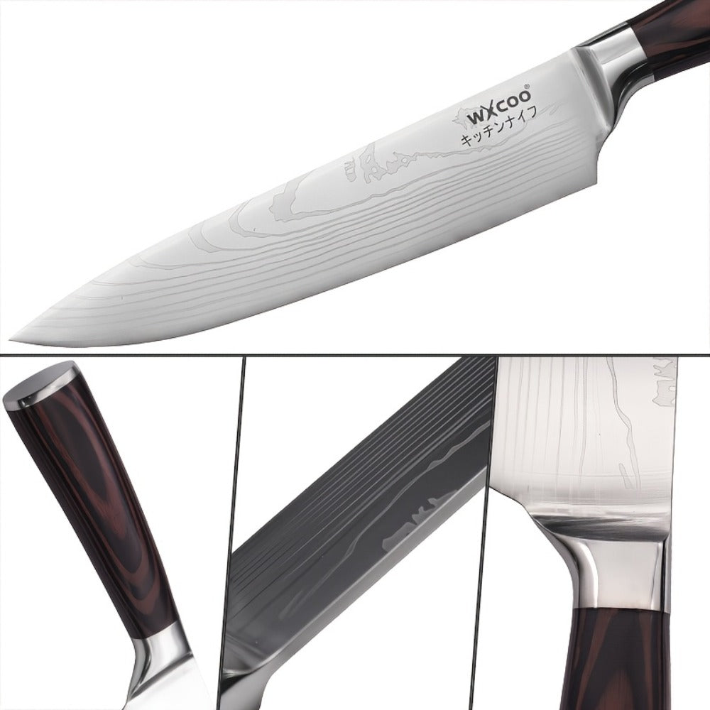 Chef Knife Set 8 PCS Professional Kitchen Knives - Stainless Steel Forged Blade, Boning Knife, Butcher Knife & Kitchen Scissors, Ultra-Sharp Full Tang Design