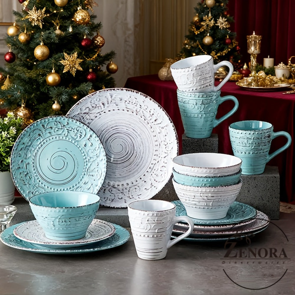 16-Piece Ceramic Dinnerware Set Service for 4 ¨C Stoneware Plates Bowls Mugs Chip Scratch Resistant Dishwasher Microwave Safe Holiday Gift