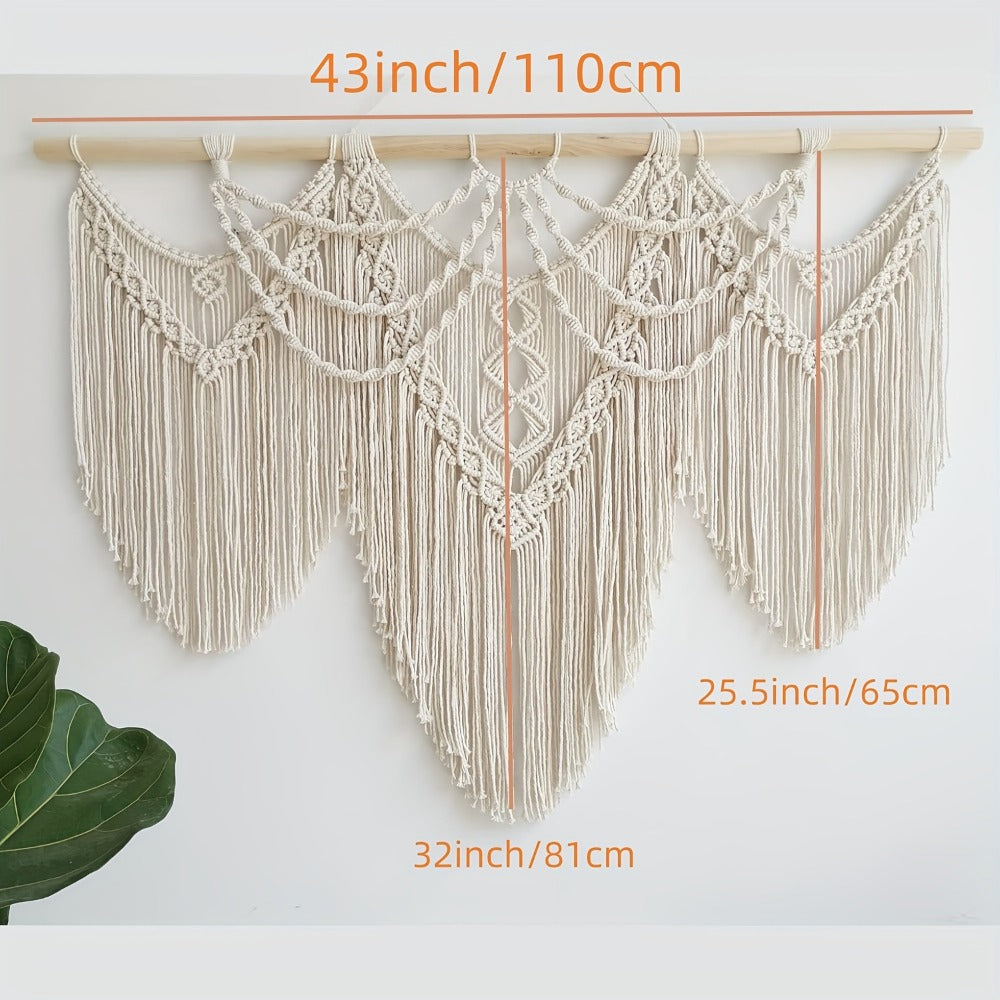 Large Macrame Wall Hanging 43x32 Inch Handmade Bohemian Woven Tapestry Boho Wall Decor for Bedroom Living Room Wedding Party Aesthetic Room Decor Artisan Cotton Rope Wall Art