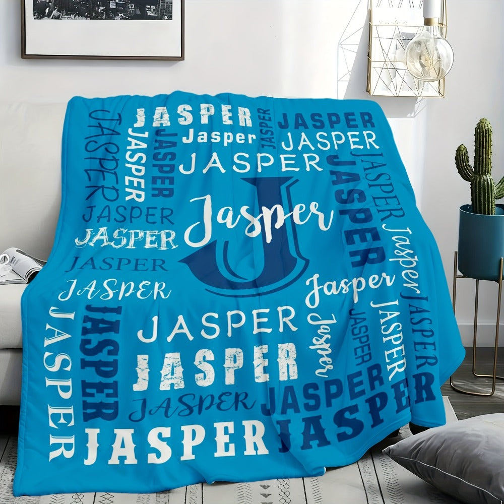 Personalized Flannel Blanket 280GSM Custom Name - Soft All-Season Throw Blanket for Home Picnic Travel, Cozy Polyester Gift Blanket Multi-Color Options