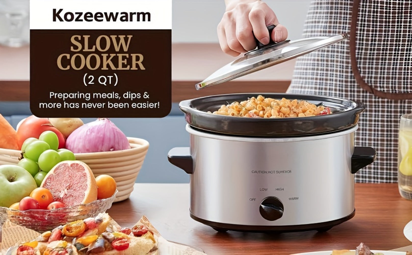 Mini Slow Cooker 1.5QT & 2.0QT with Adjustable Temperature Ceramic Crock & Dishwasher Safe Glass Lid ¨C Small Slow Cooker for Sauces Dips Soups Stews, Stainless Steel & Black