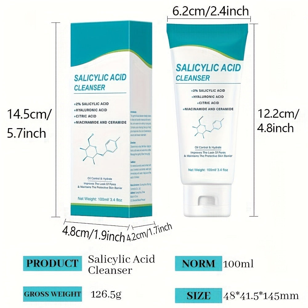 Salicylic Acid Facial Cleanser Gel ¨C Deep Cleansing & Moisturizing with Hyaluronic Acid, Non-Comedogenic, Paraben-Free, Fresh Scent, for All Skin Types, Men & Women, Daily Face Wash