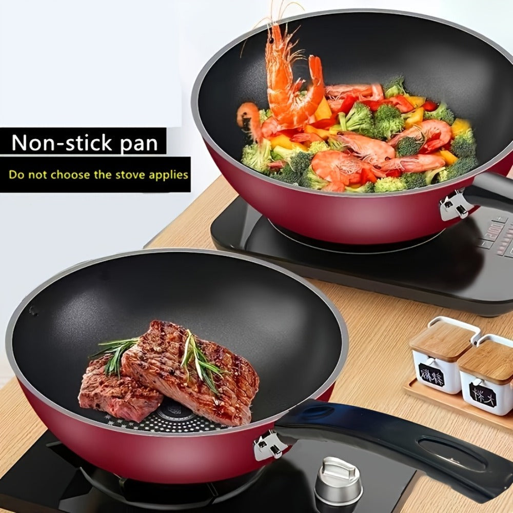 German Diamond Non-Stick Stir Fry Pan - Rice Stone Coating Smokeless Flat Bottom Wok for Induction Cooker Gas Stove, Multi-Purpose Household Frying Pan
