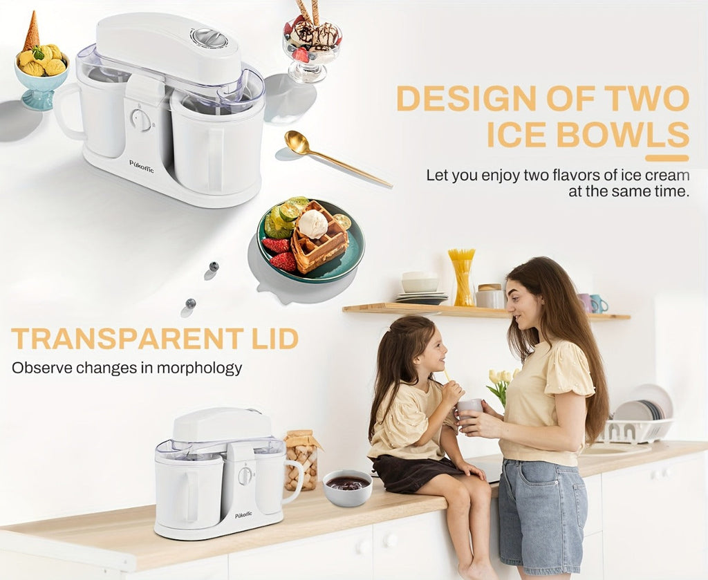 Ice Cream Maker Machine Dual Cup Self-Freezing ¨C Make 2 Flavors Homemade Ice Cream Sorbet Frozen Yogurt at Once, Fast 10-Min Churning, Easy Clean Removable Bowl, Compact Countertop Design