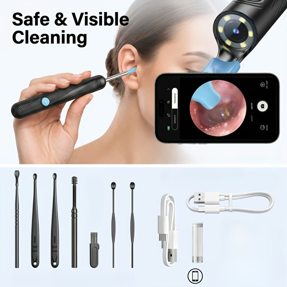 Upgraded 1080P Ear Wax Removal Tool with Camera & Storage Case ¨C LED Light, iOS & Android Compatible, Complete Ear Cleaning Kit, Holiday & Birthday Gift for Whole Family