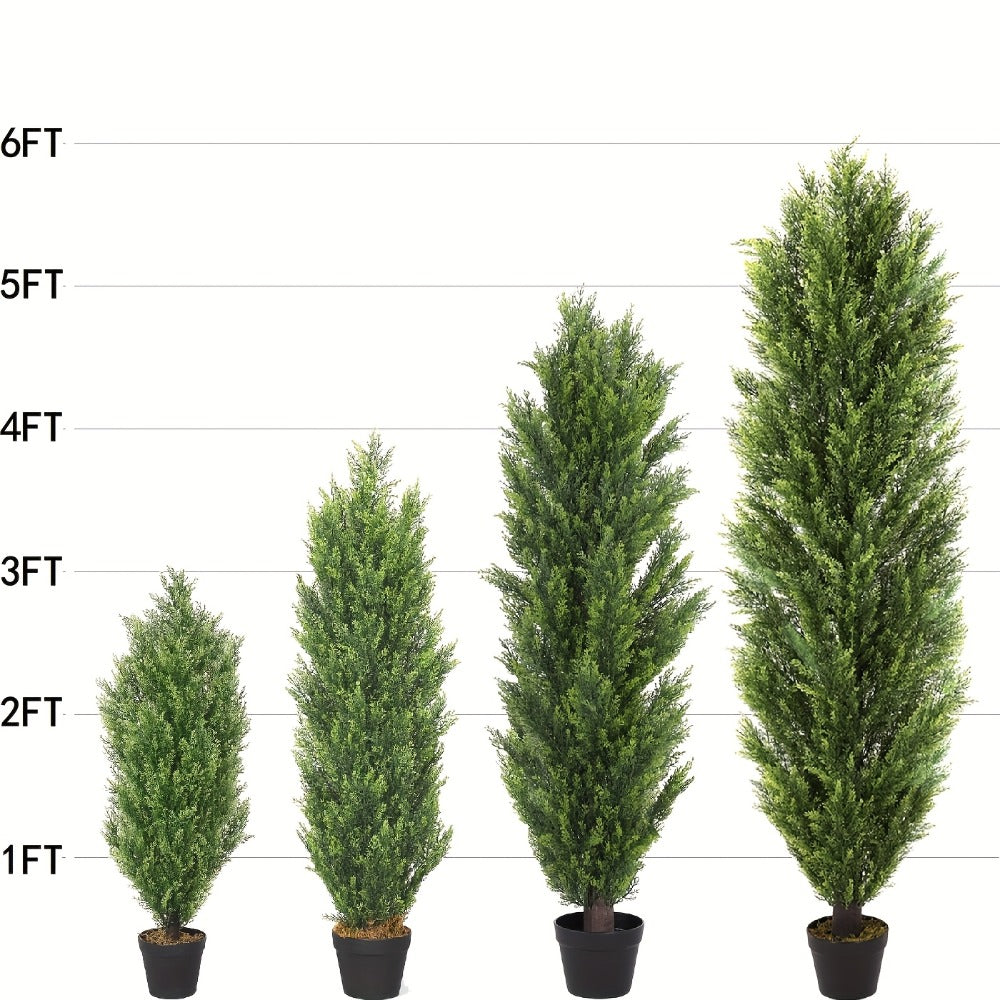 Artificial Cedar Topiary Trees 2 Pack UV Resistant Faux Greenery for Indoor Outdoor Patio Garden Office Entryway Decor 4FT 5FT 6FT