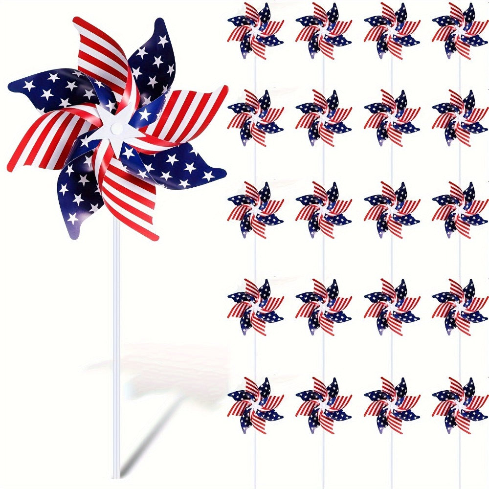 4th of July Pinwheels Decorations Red White Blue - Patriotic Stars Stripes Pinwheel Garden Decor for Independence Day Party, Yard Lawn Outdoor Decor, Party Favors - 20 30 40 Pack