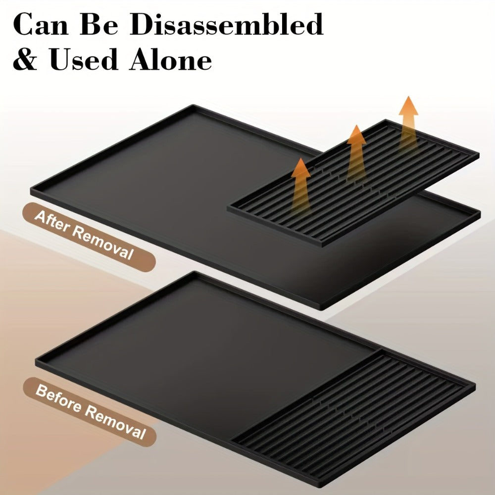 Silicone Coffee Mat with Side Pad 2-in-1, Heat-Resistant Espresso Machine Mat for Kitchen Countertop, Non-Slip Drying Mat for Coffee Bar Accessories, Easy to Clean 23.6x15.7in