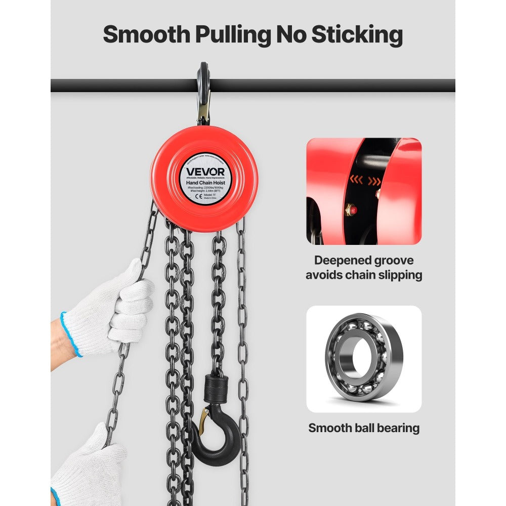 Hand Chain Hoist 2200 lb / 4400 lb Manual Chain Block with G70 Chain ¨C 8 ft / 10 ft / 20 ft Lift Height, 360¡ã Rotating Hooks, Security Brake, for Garage, Construction & Warehouse Lifting