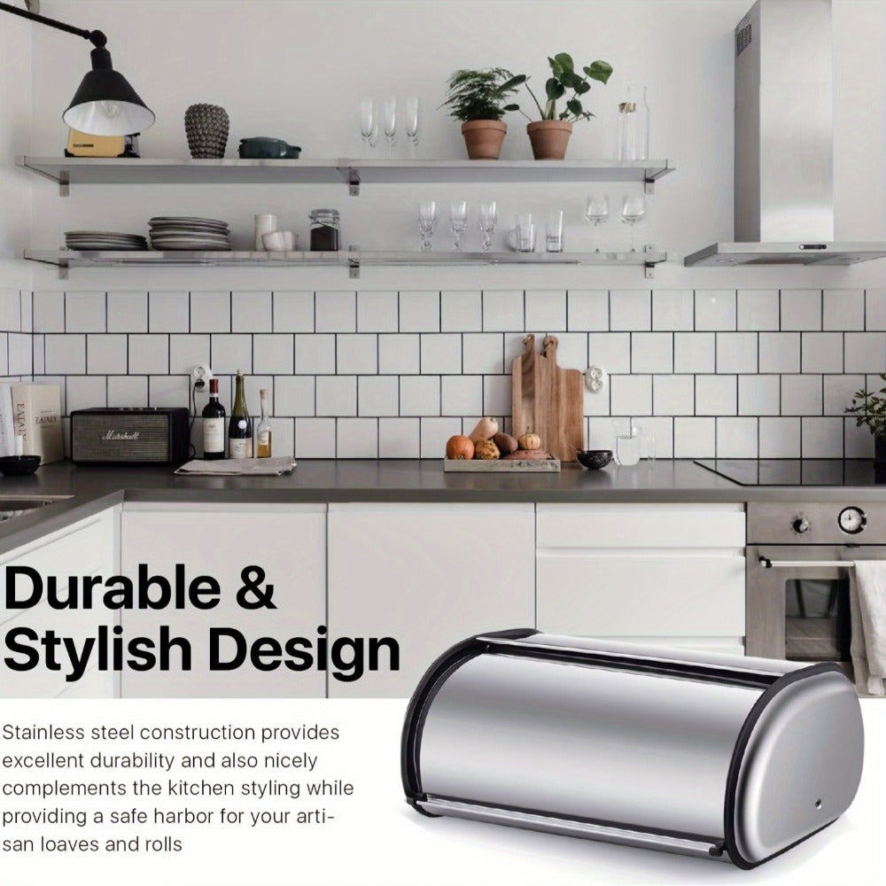 Stainless Steel Roll Top Bread Box 13 Inch - Countertop Bread Storage Container with Lid, Keeps Bread Fresh & Insect-Free, Holds Large Loaves, Bagels, Muffins