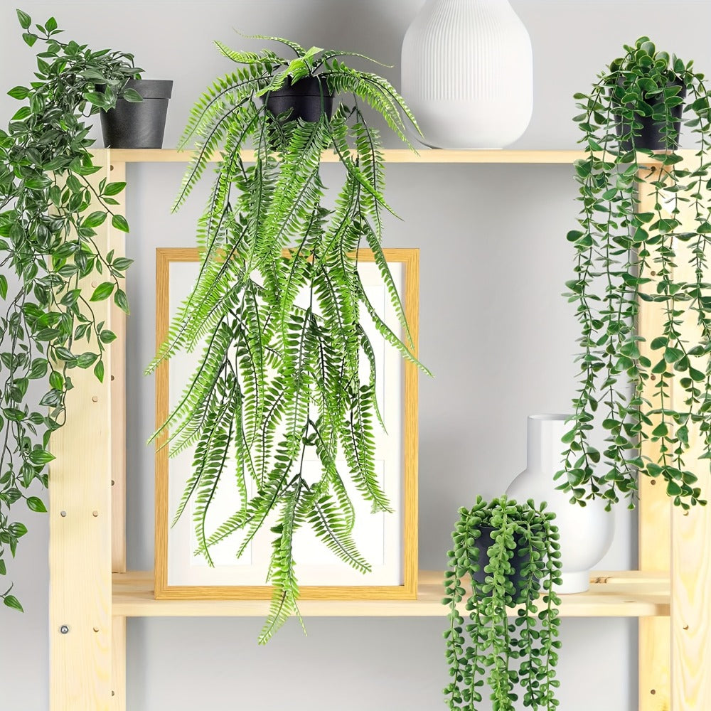 Artificial Hanging Plants 4 Pack ¨C Fake Trailing Vines for Indoor Outdoor Wall Shelf Room Decor, Realistic Faux Rose Greenery Hanging Basket Decoration