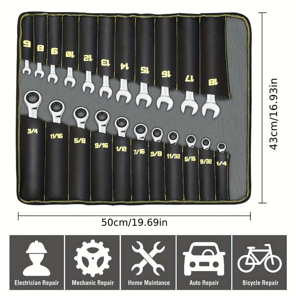 Combination Ratcheting Wrench Set 22pcs SAE & Metric, 1/4¡±-3/4¡± & 6-18mm Chrome Vanadium Steel, 72-Tooth Ratchet Wrenches with Oxford Bag, ANSI Standard for Car Repair & Home Appliance Maintenance