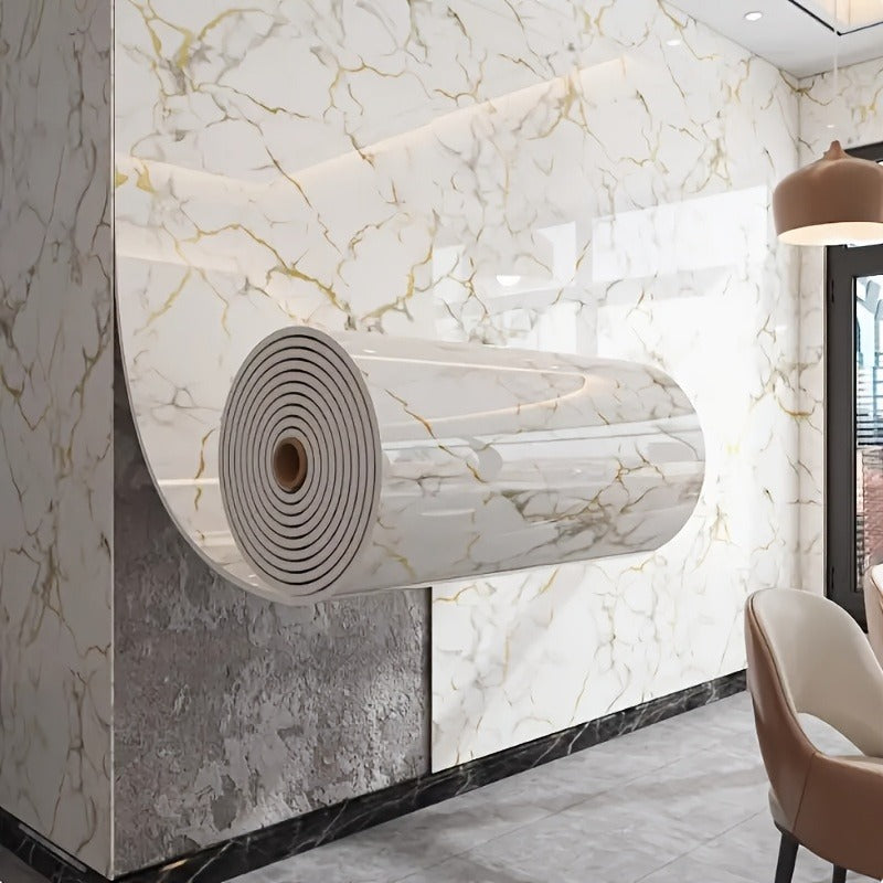 3D Marble Peel and Stick Wall Tile Stickers Self Adhesive Removable Wallpaper Roll for Kitchen Backsplash Bathroom Living Room Bedroom Wall Decor Glitter Glam Glossy Finish