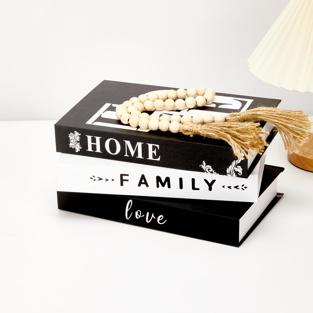 Decorative Book Set 3pcs Fake Books with HOME FAMILY LOVE Design - Elegant Black Minimalist Faux Books for Shelf Decor Living Room Coffee Table Home Soft Decoration Modern Interior