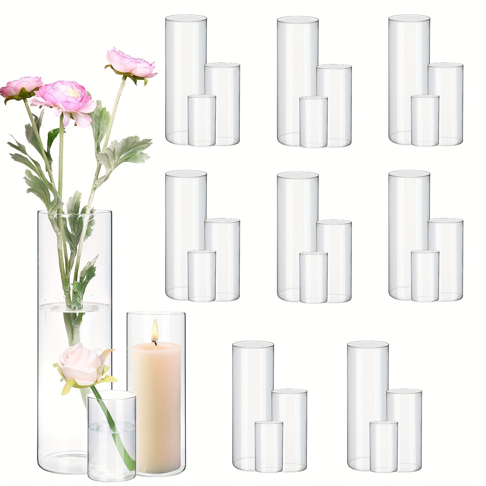 Clear Glass Cylinder Vases 18 36pcs - 4 8 12 Inch Tall Multiple Size Flower Vase for Wedding Centerpiece Table Party Hurricane Floating Candle Holder Home Decor Shelf