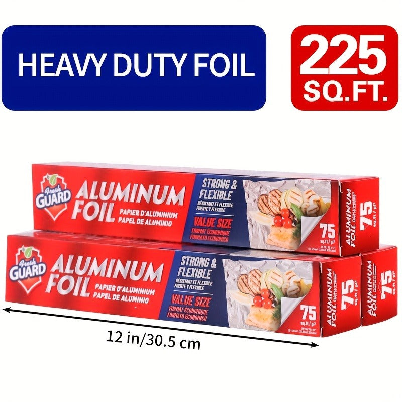 Heavy Duty Aluminum Foil Roll 12 Inch Wide Restaurant Grade ¨C Food Safe Disposable Wrapping for Burritos, Hot Dogs & Sandwiches | Pack of 2 (300 Sq Ft) or Pack of 3 (225 Sq Ft) for Food Service & Catering