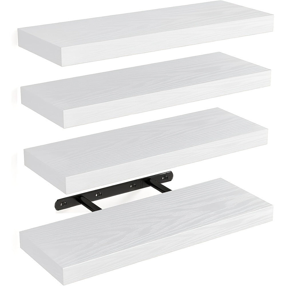 Floating Shelves for Wall 4pcs 15.8in ¨C Wall Mounted Shelf with Invisible Bracket for Bathroom, Living Room, Bedroom, Kitchen, Office Decor | Brown, White, Black