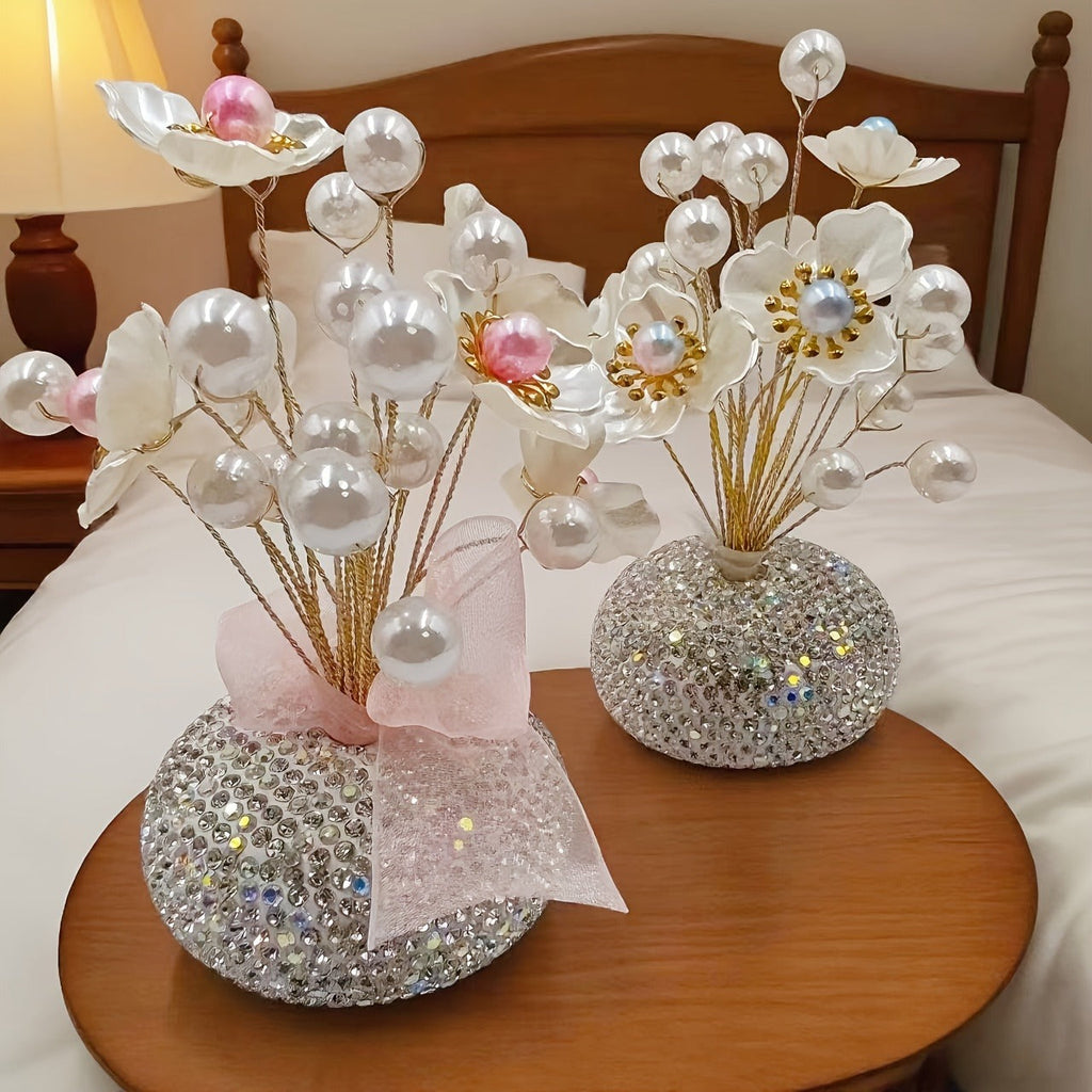 Crystal Flower Car Decoration Handmade DIY Simulation Crystal Flowers for Car Center Console Dashboard Home Decor Holiday Party Birthday Gift Mother's Day Valentine's Day