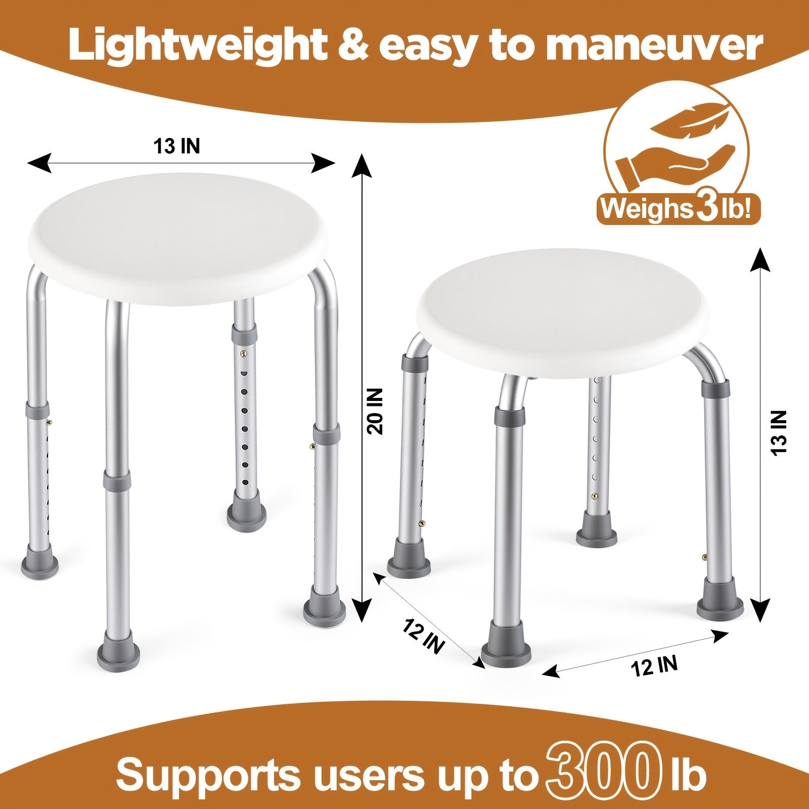 Shower Stool for Inside Shower ¨C Adjustable Height Non-Slip Bath Seat, 300 LBS Capacity, Stable Bathroom Stool for Sitting, Fits Showers & Bathtubs, Lightweight & Easy Assembly
