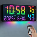 Digital Wall Clock 14.6 Inch Large LED Display with Remote Control - 12 RGB Color Modes, Dual Alarm, Night Light, Temperature, Humidity & Date | Smart Home Decor for Living Room, Bedroom & Elderly