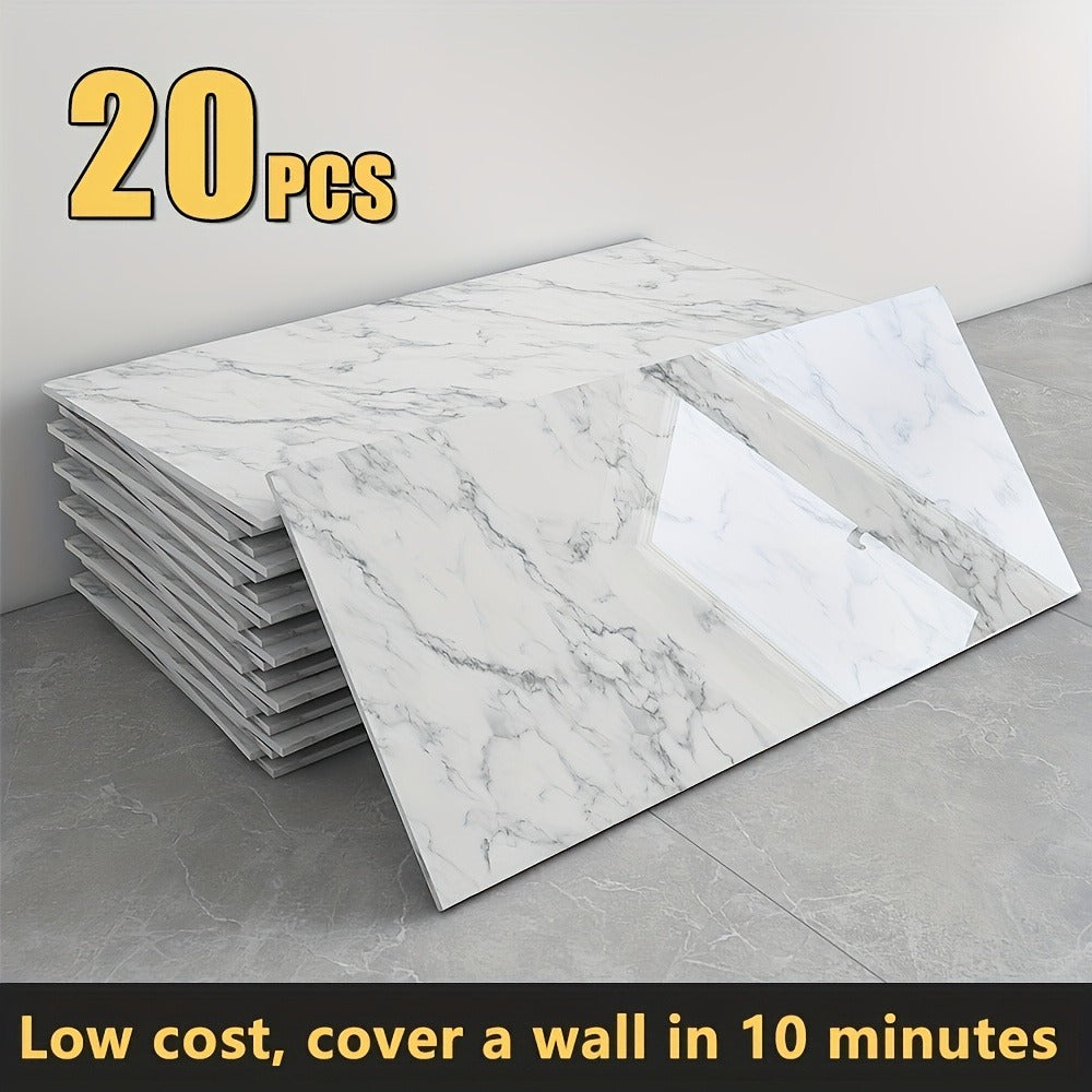 Peel and Stick Wall Panels Marble Pattern Self-Adhesive PVC Wall Tiles Waterproof Backsplash Stickers for Kitchen Bathroom Living Room Home Decor 20/40Pcs