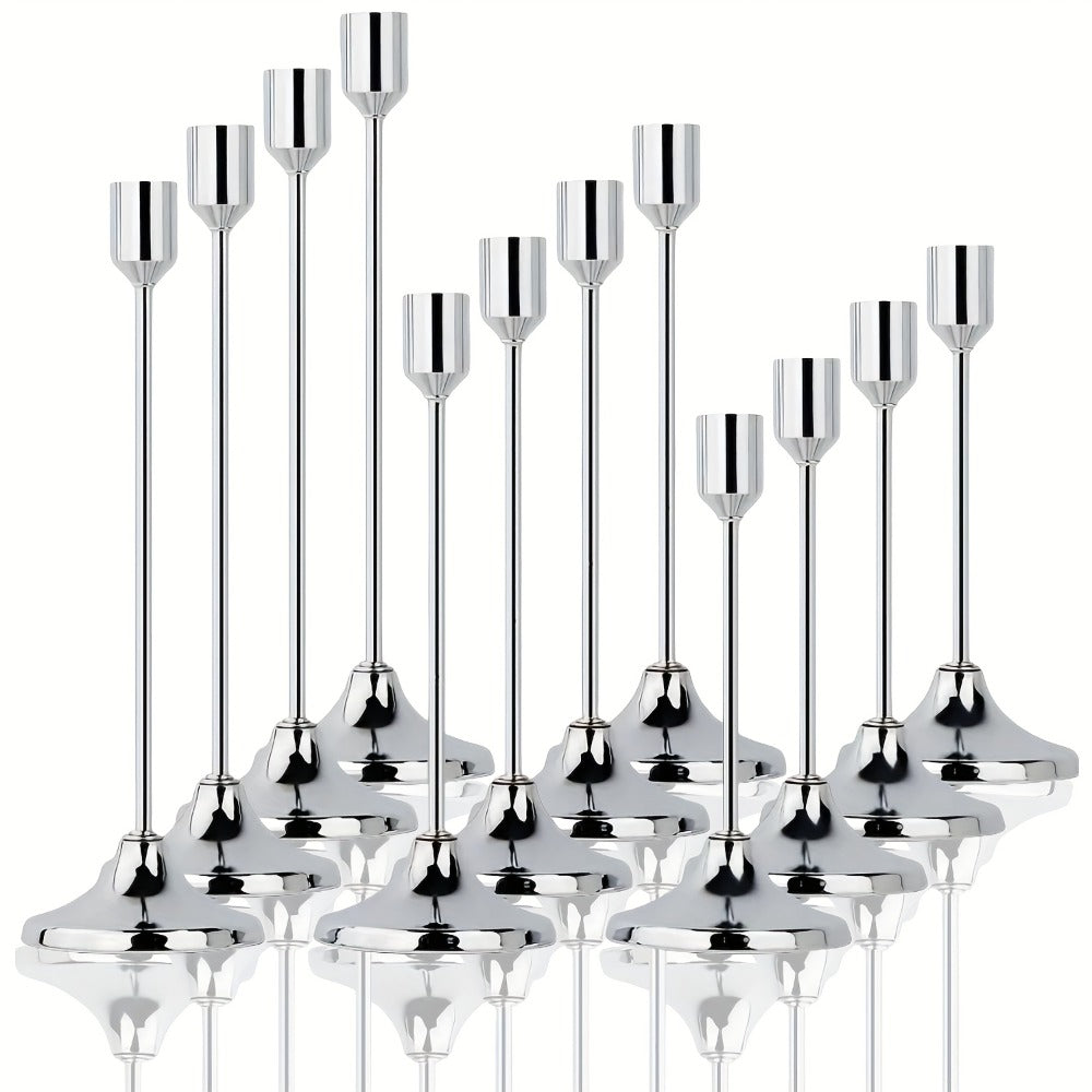 12pcs Metal Taper Candle Holders Set - Modern Tapered Design, Polished Finish, Tabletop Centerpiece for Christmas, Halloween, Weddings & Home Decor (Candles Not Included)