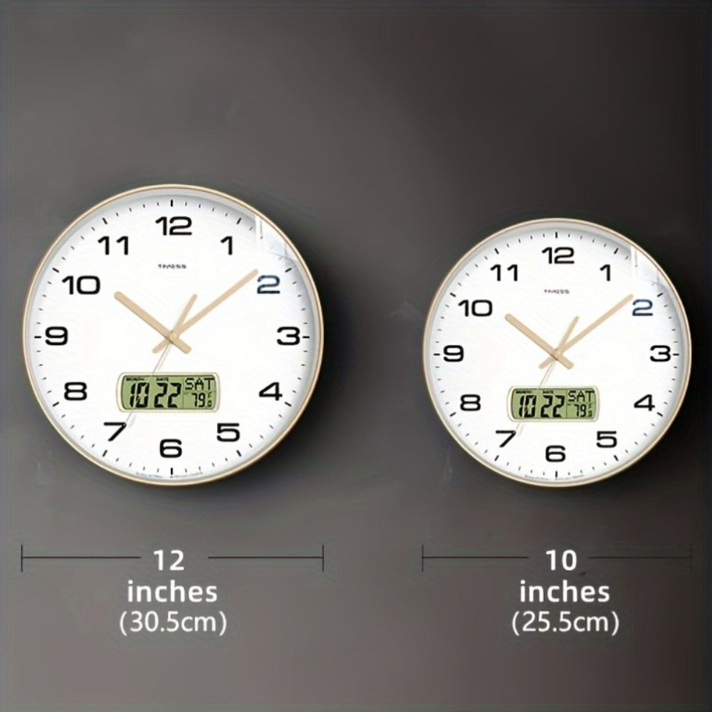 Silent Wall Clock Round Analog 10/12 Inch ¨C Battery Operated, Calendar & Temperature Display, Non-Ticking Quiet Movement for Bedroom, Office & Living Room, Multiple Colors