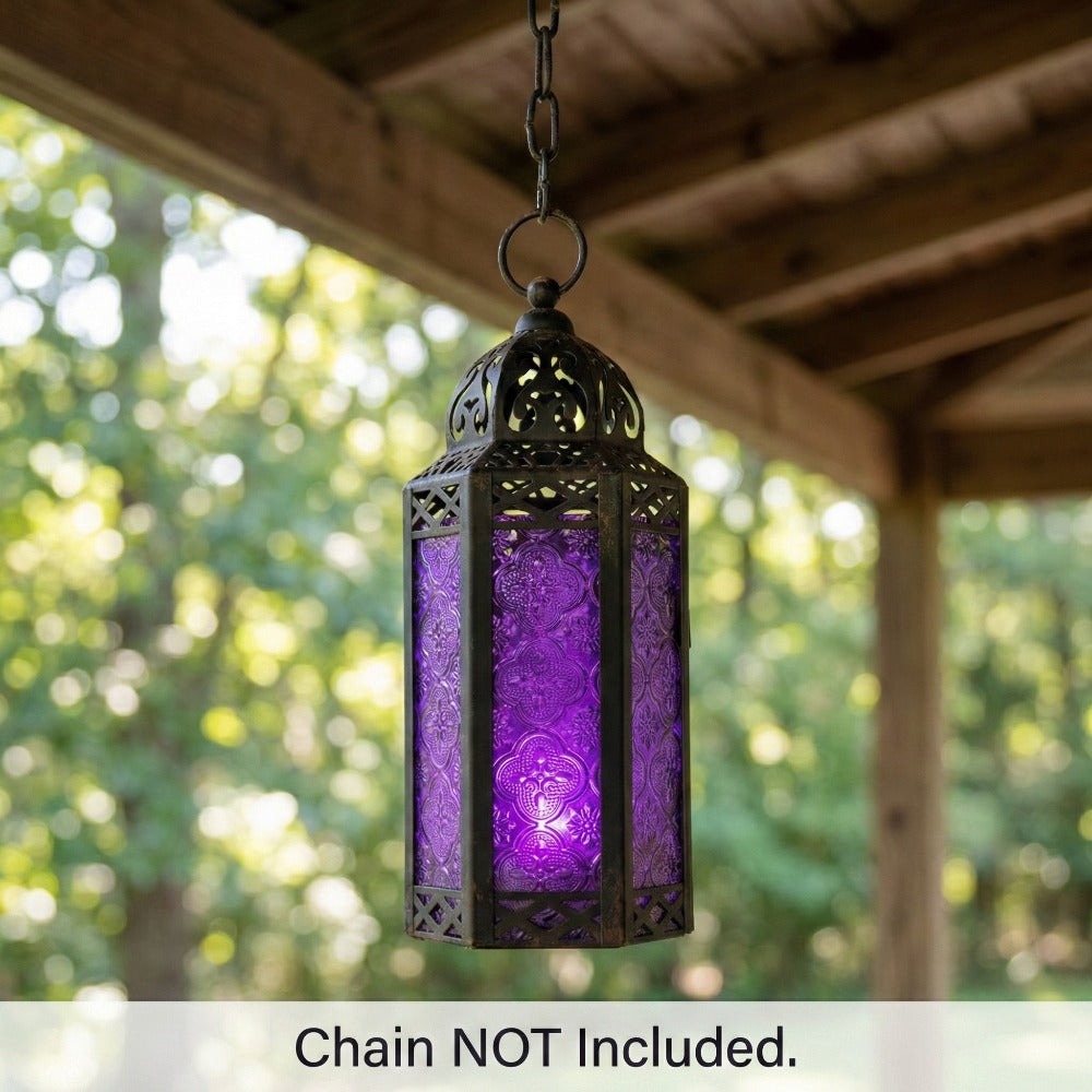 Moroccan Candle Lantern Holder - Decorative Metal & Glass Lantern with Embossed Floral Design for Indoor Home Decor, Garden, Patio, Weddings, Ramadan, Halloween & Holiday Celebrations - 10.5¡± Tall Medium Size