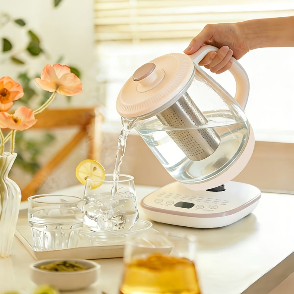 Electric Glass Kettle 1.8L with 18 Functions Removable Filter Multi-Functional Health Pot US Plug Thickened Borosilicate Glass