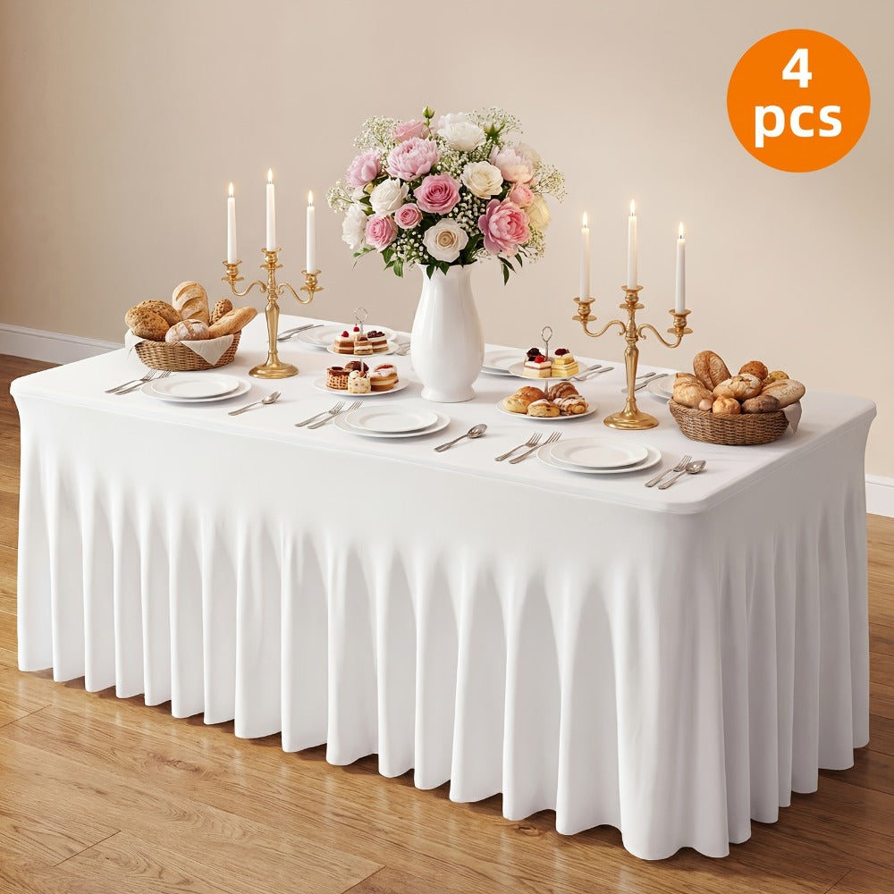 Spandex Table Skirt for Rectangle Tables 6ft, Black White Stretch Table Cover for Events Weddings Banquets, Washable Wrinkle Resistant
