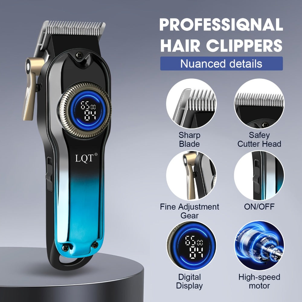 Cordless Hair Clipper Set - LQT Blue Rechargeable Professional Hair Clipper with Foil Trimmer & Precision Blade, 1/2/3pcs Options, Limited Edition Combs, for Home & Salon Use, Holiday Christmas Gift