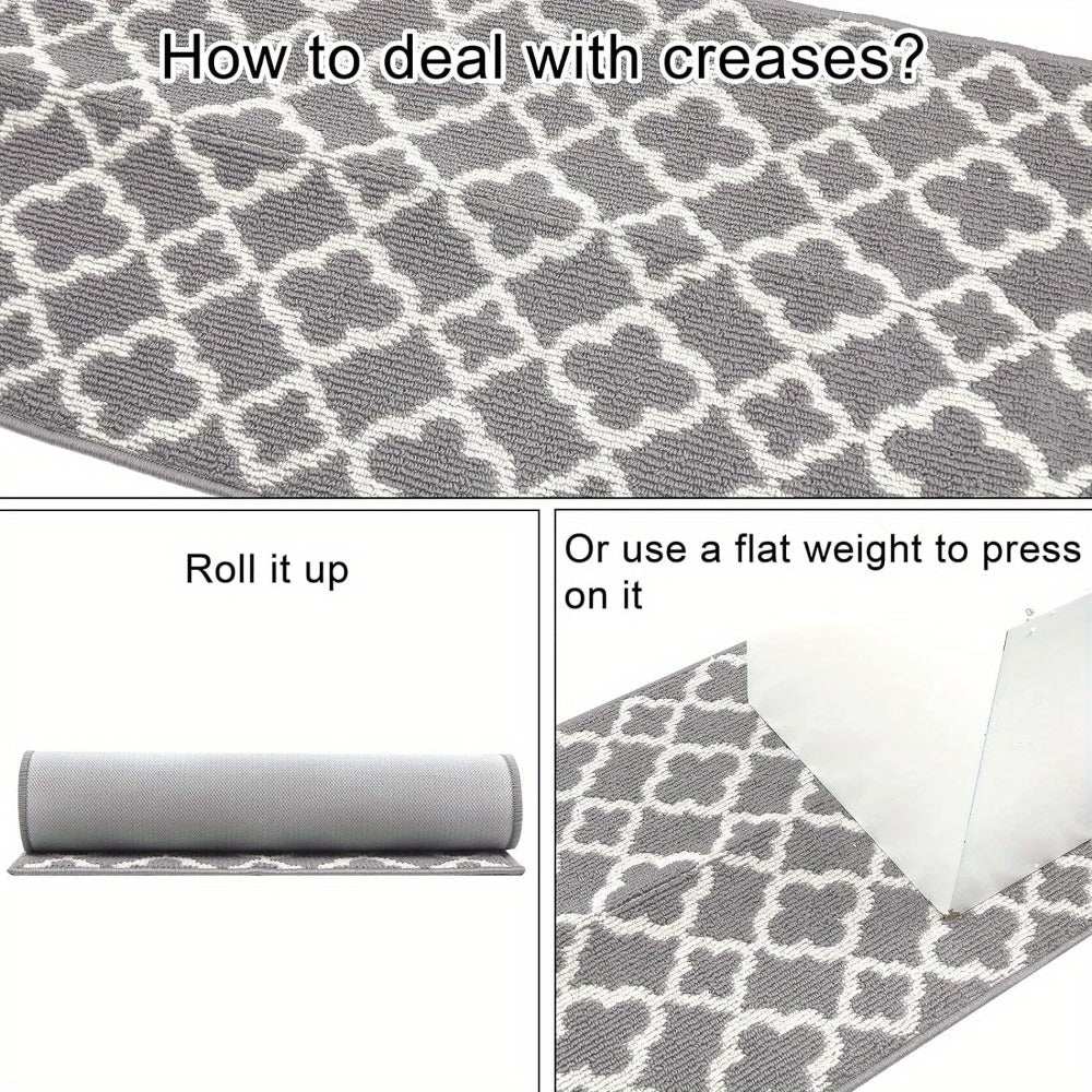 Runner Rug Moroccan Trellis Non-Slip ¨C Machine Washable Hallway Carpet for Entryway, Kitchen & Bathroom ¨C 100% Polypropylene Long Floor Rug, Black & Gray, 2x6, 2x8, 2x10 Ft