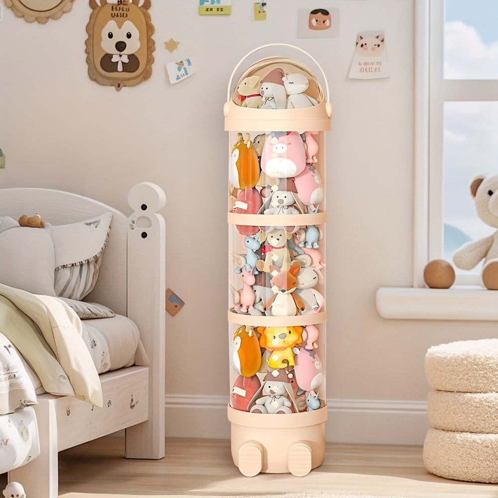 Stackable Round Stuffed Animal Storage Box with Lid ¨C 3-Tier Plastic Plush Toy Organizer with Layered Storage for Dolls Toys & Miscellaneous Items ¨C Kids Room Decor