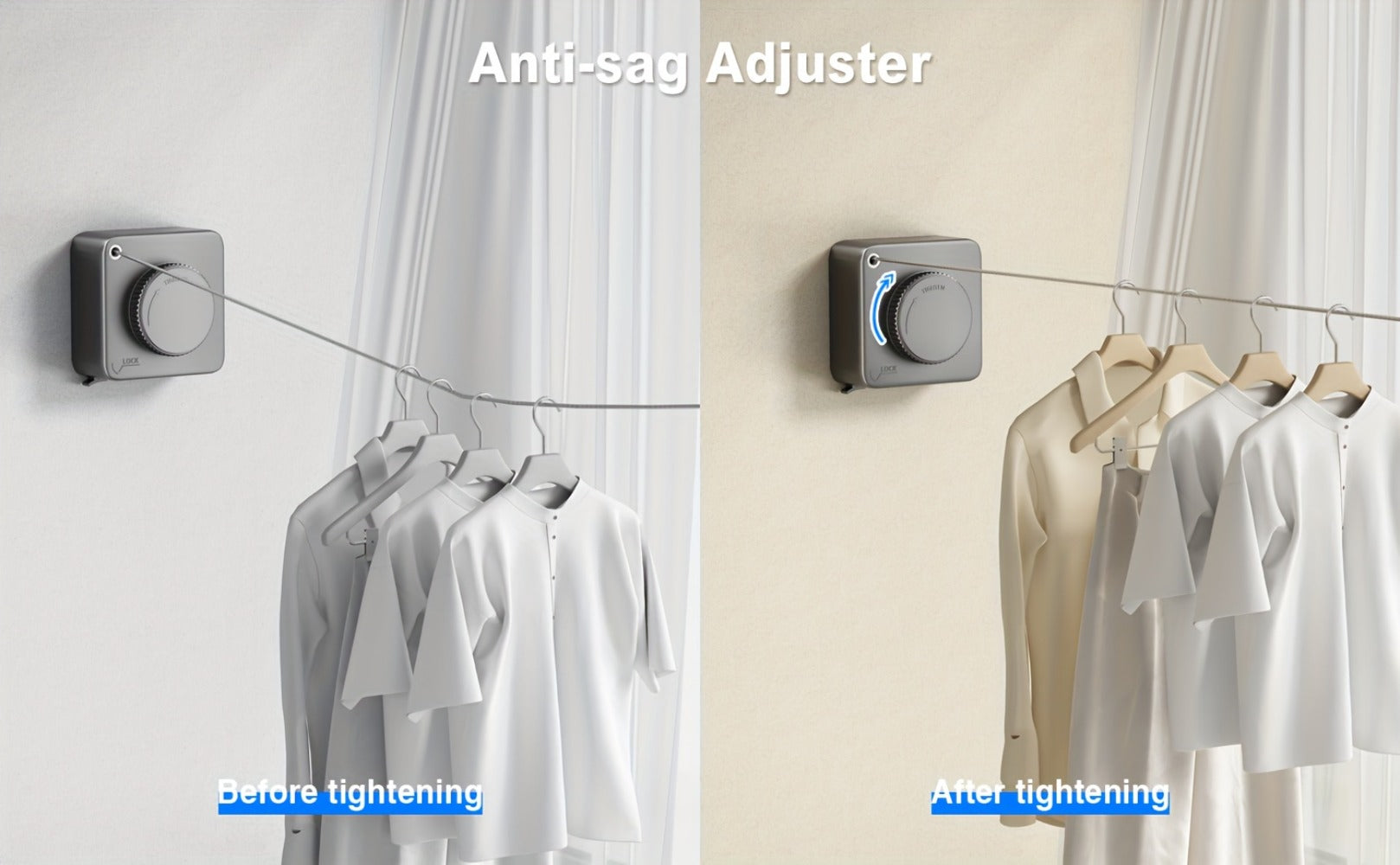 Retractable Clothesline Wall Mounted Stainless Steel Non-Sagging Indoor Outdoor Laundry Drying Line 15.1 Ft Heavy Duty