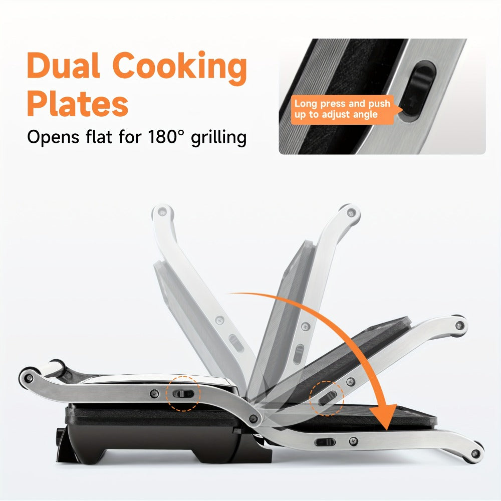 Panini Press Grill 3-in-1 Electric Indoor Grill with Non-Stick Plates - 180¡ã Flat Grill Sandwich Maker with Floating Hinge Grease Tray Temperature Control, Compact Countertop Grill for Home Dorm Office