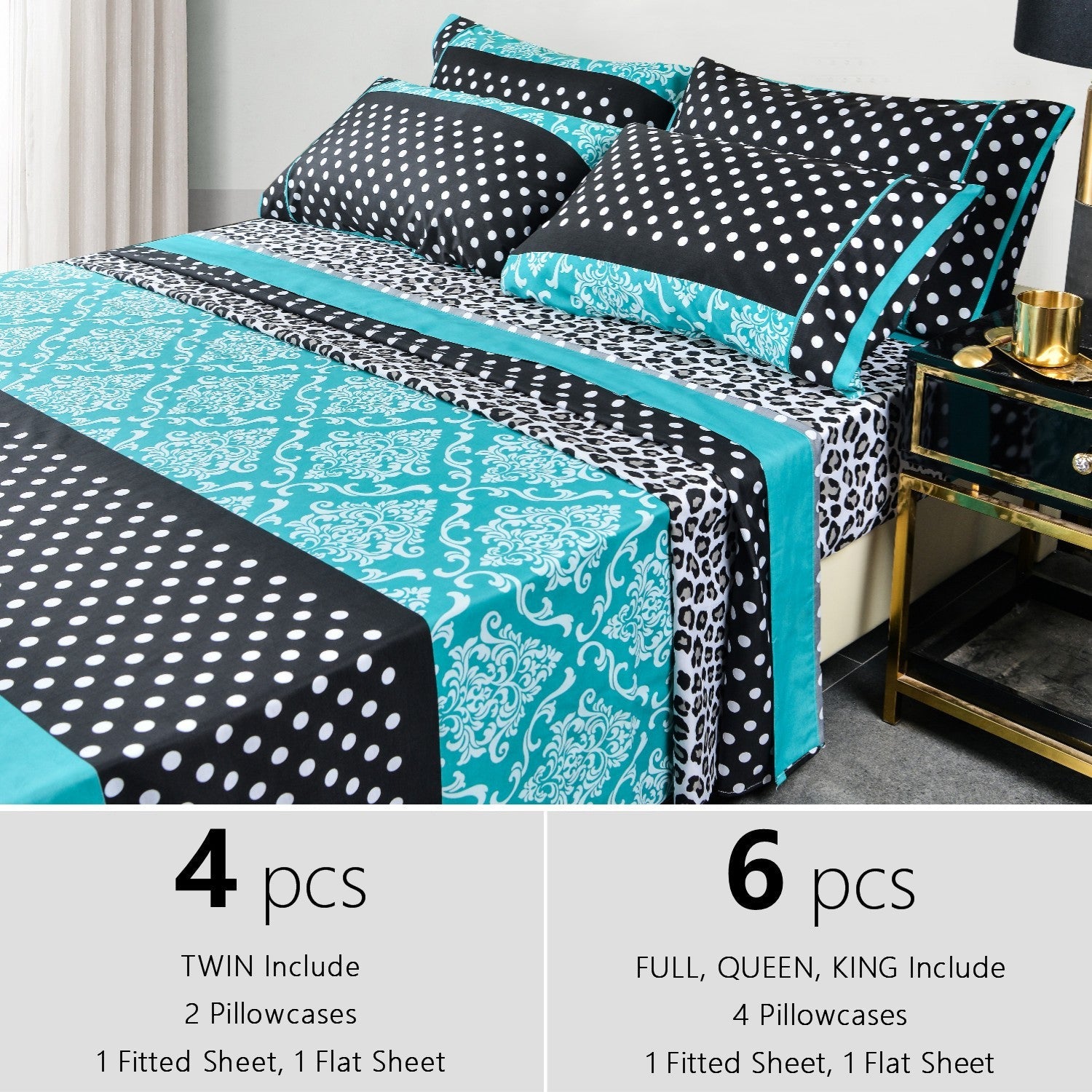 Microfiber Bed Sheet Set 4/6 Pcs ¨C Soft Breathable Patchwork Printed Bedding with Deep Pocket Fitted Sheet, Wrinkle-Resistant Easy Care ¨C Twin, Full, Queen, King Sizes Available