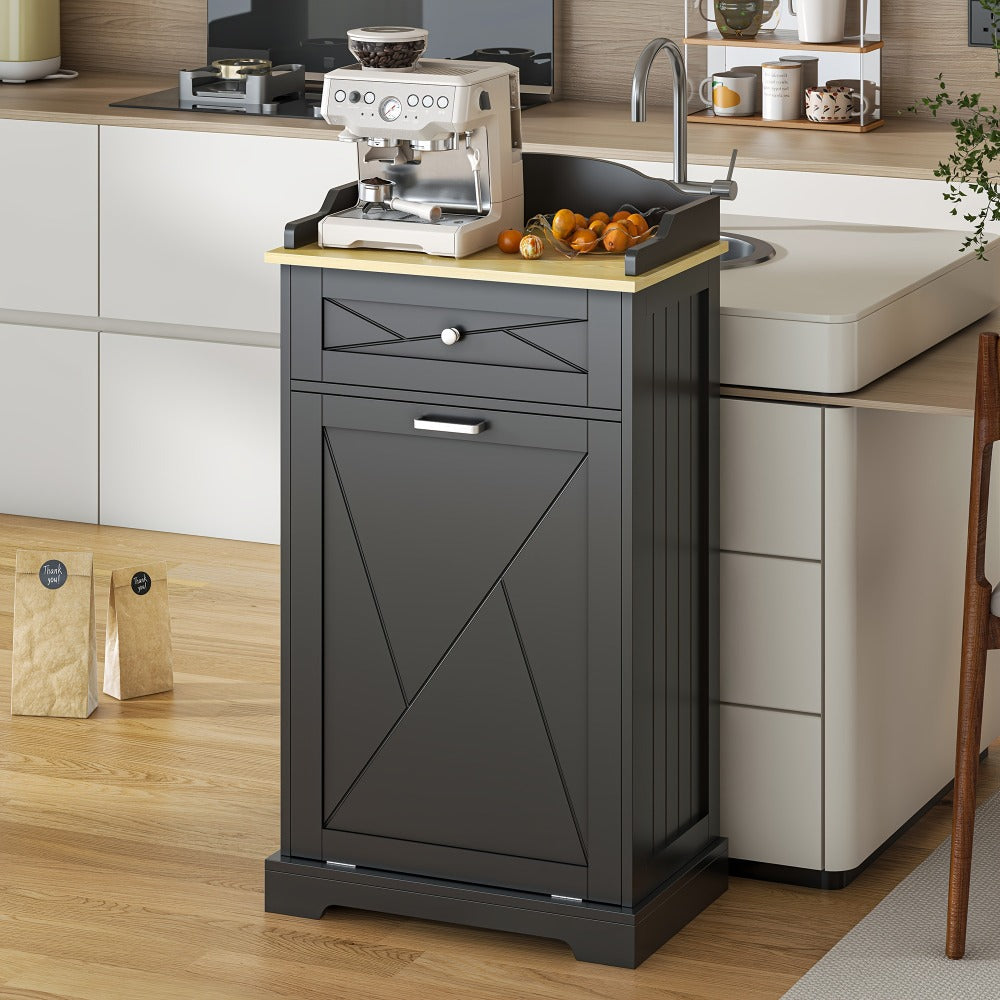 Tilt Out Trash Can Cabinet 12 Gallon Hidden Kitchen Trash Cabinet with Drawers, Pantry Storage, Laundry Hamper Cabinet