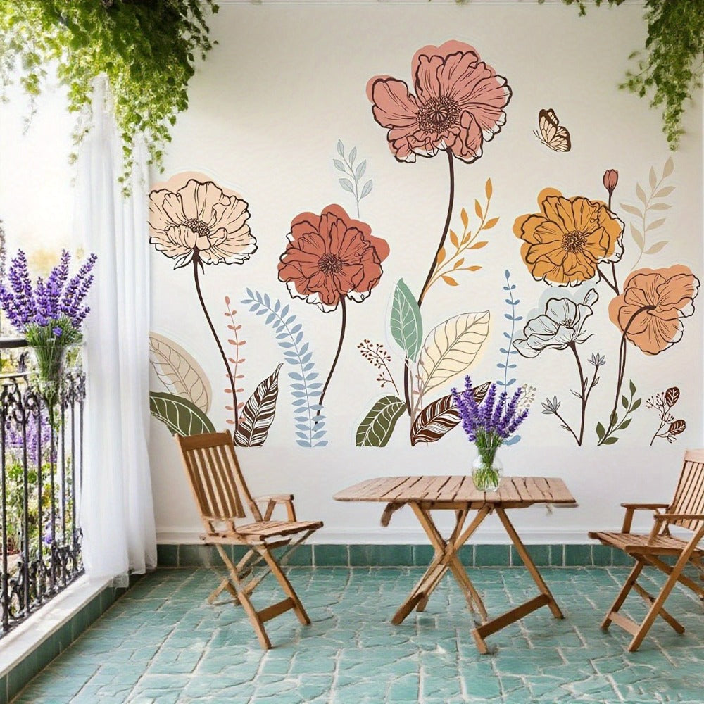 Bohemian Floral Wall Decals Self-Adhesive Wildflower Stickers for Living Room Bedroom TV Wall Art Decor ¨C Flowers & Fruits Peel and Stick Removable Wall Stickers Home Decoration