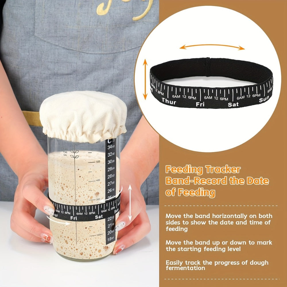 Glass Fermentation Jar Kit 24oz with Thermometer Scraper Cloth Lid Aluminum Lid and Auxiliary Label for Bread Baking Sourdough Juice Fermentation Available in 1 and 2 Pack