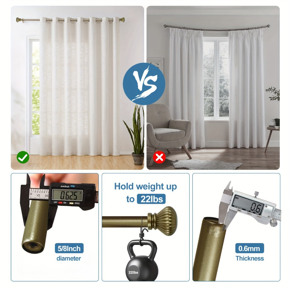 Double Curtain Rod Set Adjustable with Fluted Ball Finials Double Brackets 4 Colors 2 Sizes Window Curtain Hardware