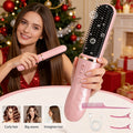Cordless Hair Straightener Brush USB-C Rechargeable 2000mAh Lithium Battery 3-Level Temperature Control Dual-Use Straightening and Curling Portable Travel Styler for Women