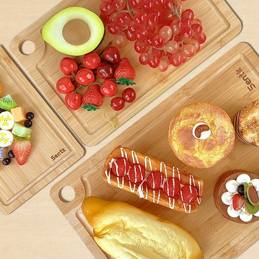 Wood Cutting Board Set of 3 Natural Wooden Chopping Boards with Juice Groove & Non-Slip Edges ¨C Reversible Design for Meat BBQ Home Kitchen Restaurant Holiday Gift