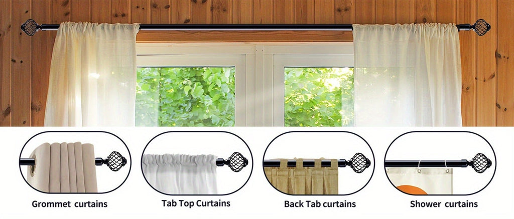 Black Adjustable Curtain Rod Heavy Duty Farmhouse Decorative Drapery Rod for Bedroom Living Room Kitchen Patio 4 Sizes Easy Install
