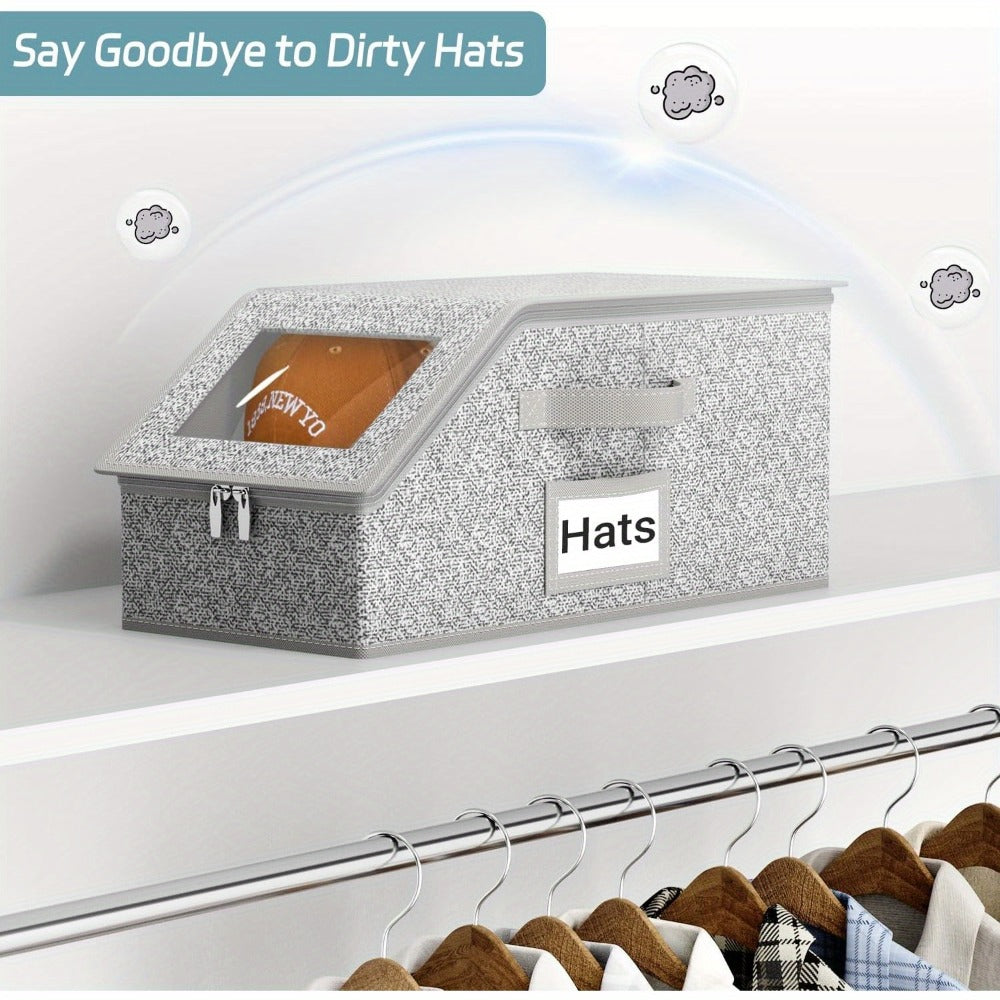 Stackable Baseball Cap Storage Box with Clear Viewing Window ¨C Hat Organizer for Closet Holds Up to 30 Caps, Space-Saving Design for Hats, Underwear, Socks & Toys ¨C For Men & Women (2 or 4 Pack)